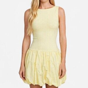 Y2K butter yellow bubble hem mini dress XS US 0-2